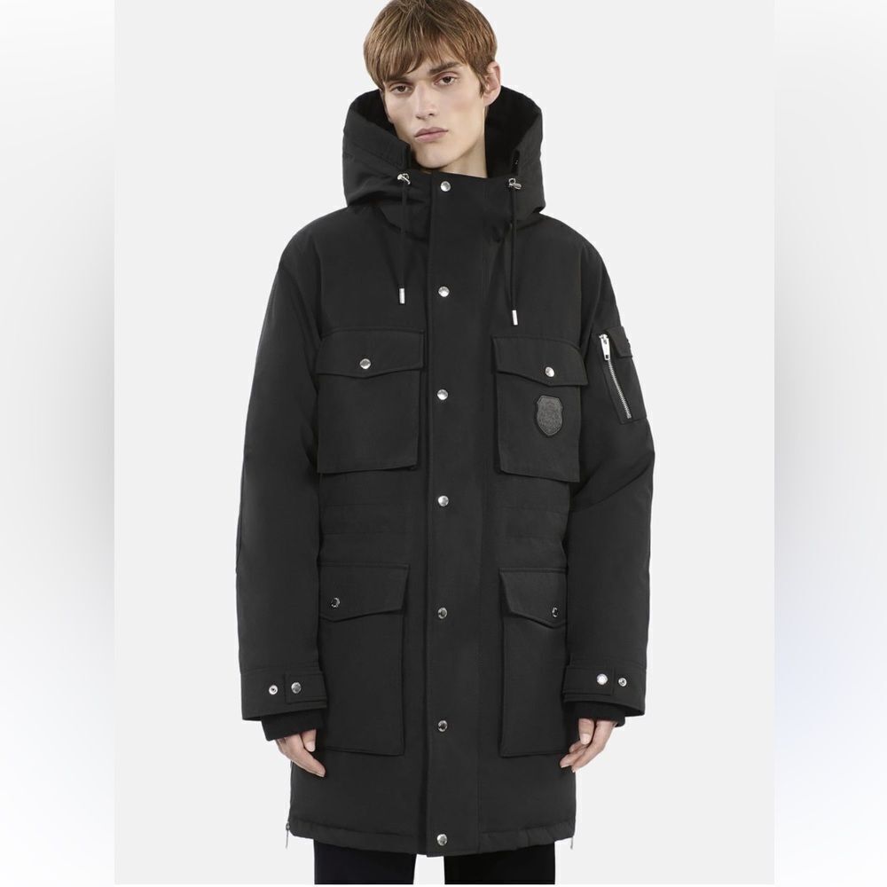 $985 The Kooples The Kooples Logo-Patch Hooded Woven Parka - Black MEN’S Medium